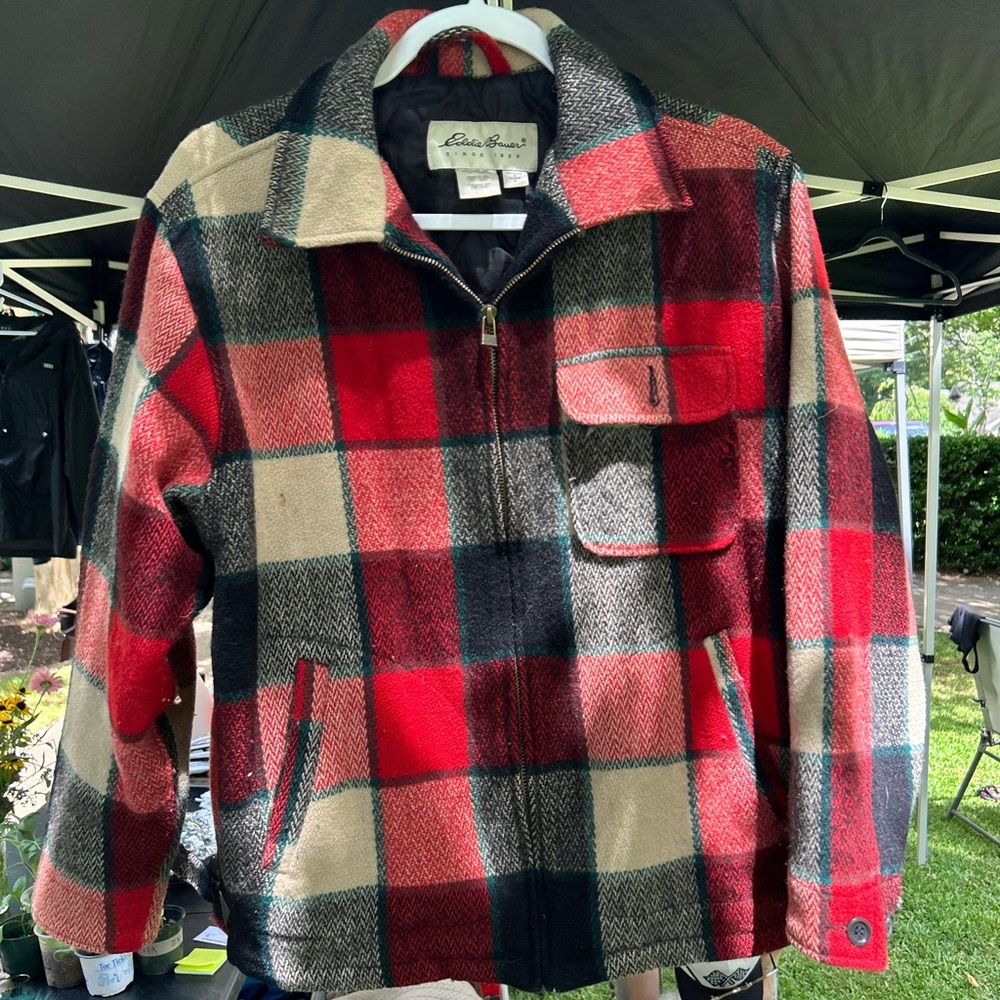Eddie Bauer Red and Green Plaid Wool Jacket